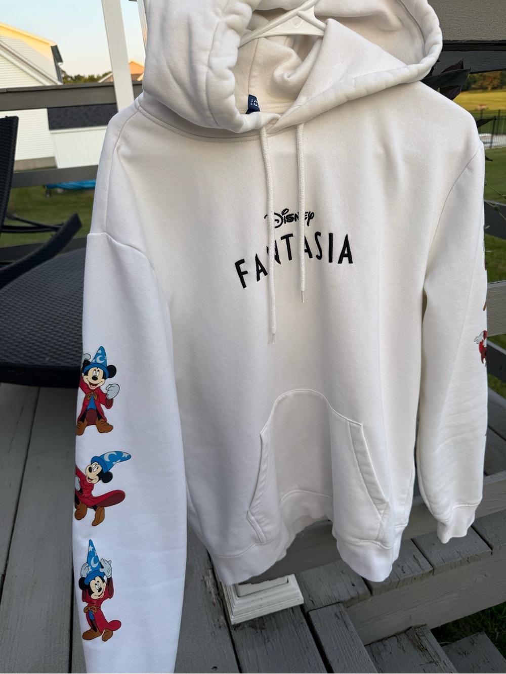 H&M White Disney Fantasia Hooded Sweatshirt with Sleeve Art